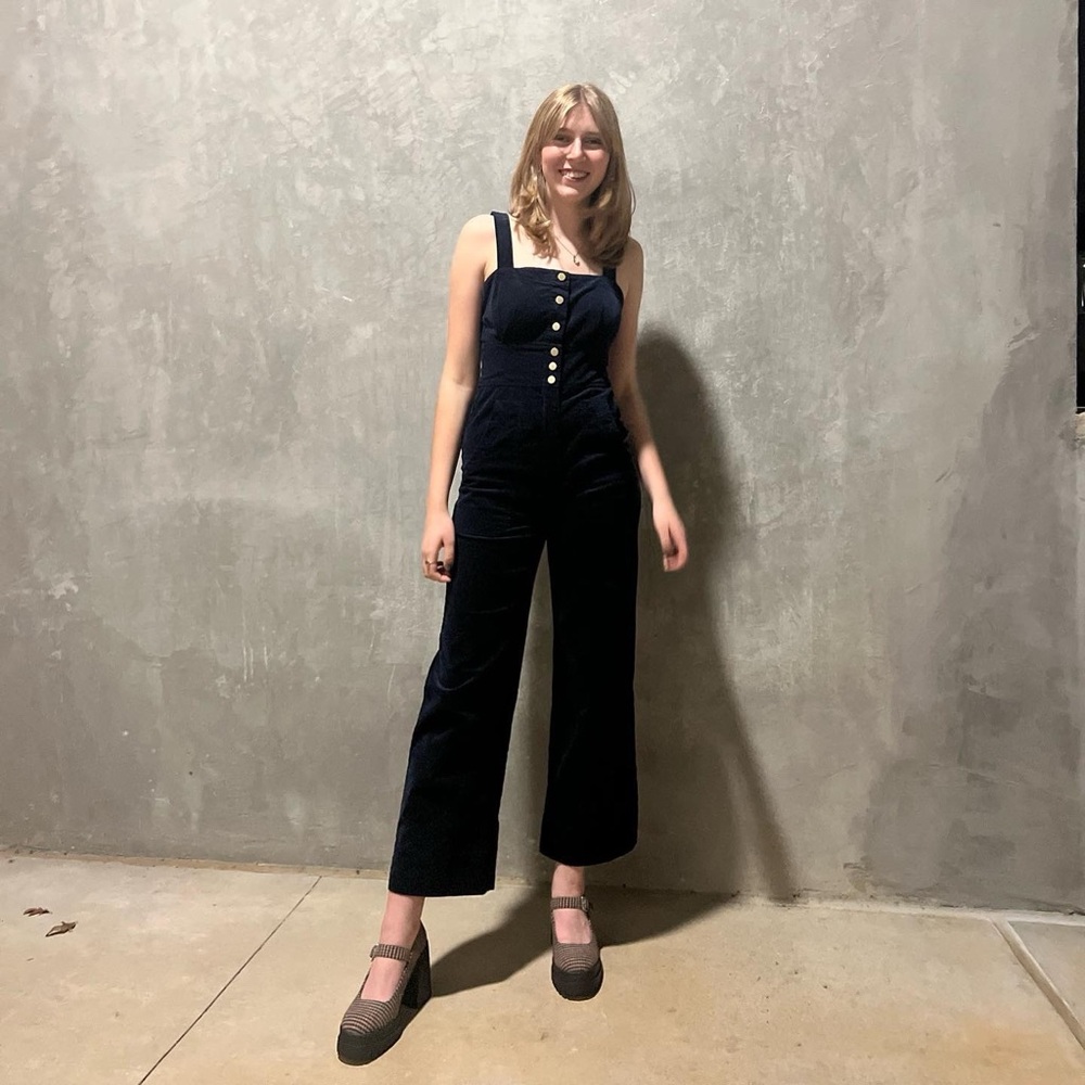 Anthropologie Velvet Navy Jumpsuit